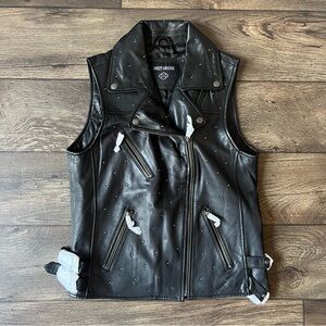Harley Davidson Women's Celebration Embellished Leather Vest Black Size Small